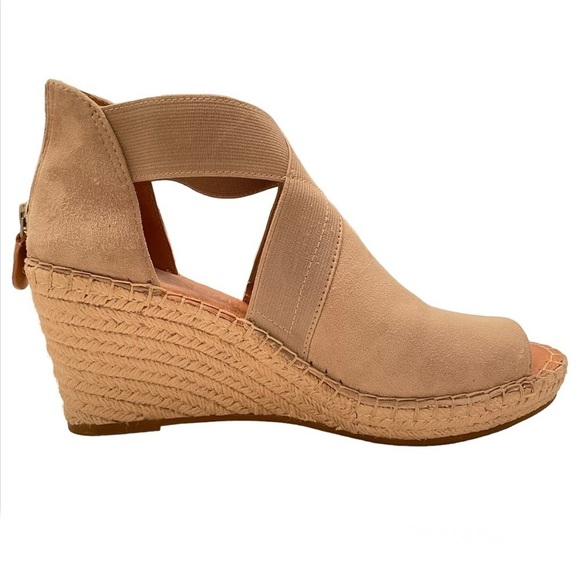 GENTLE Souls by Kenneth Cole Cross Elastic Nude Suede Espadrille Wedge 7.5 - Picture 7 of 9